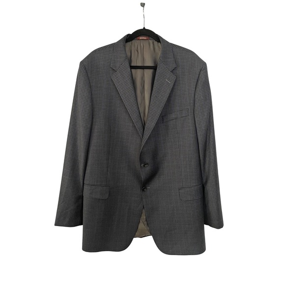 Hickey Freeman Wool Blazer Sport Coat Plaid Black Blue Gray 2 Button USA 48 Long - Picture 1 of 9